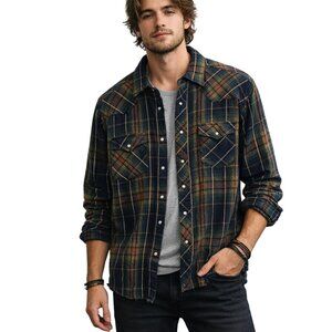 Wrangler Vintage Pearl Snap Plaid Button Up Cotton Western Shirt Size Large